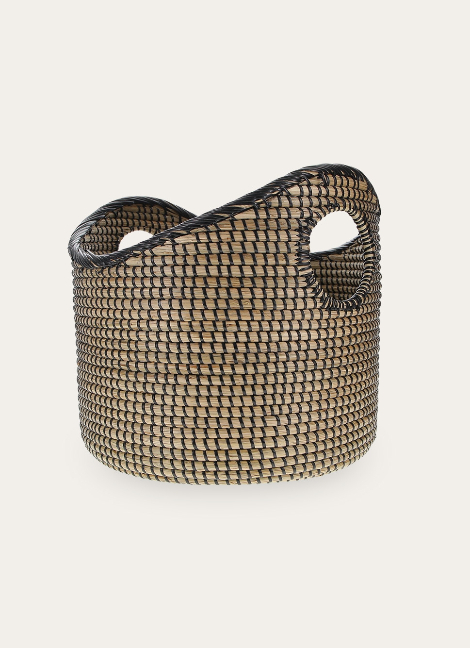 PANIER ROND EN SEAGRASS AVEC POIGNÉES NATUREL/NOIR