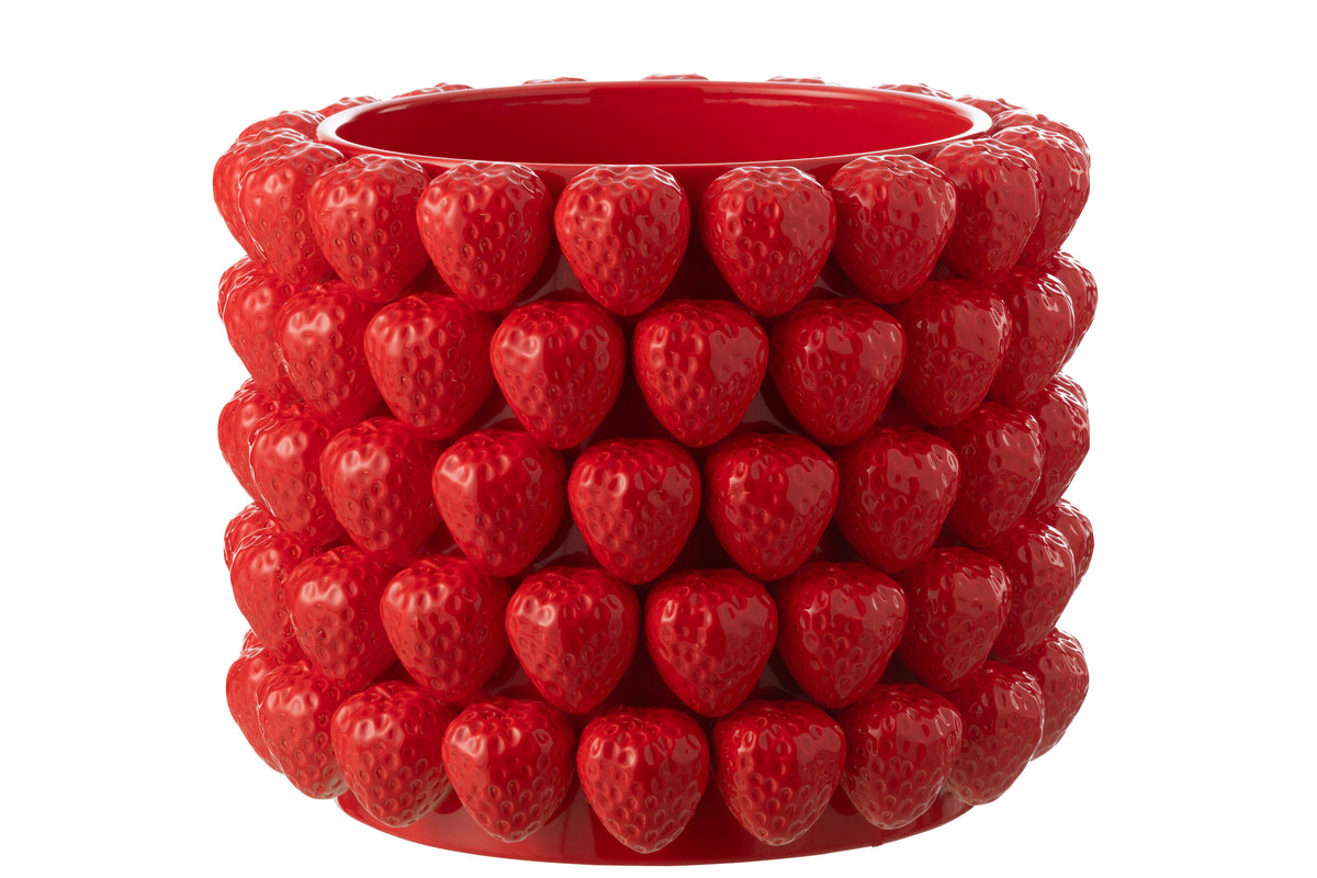 J-Line bloempot Aardbeien - keramiek - rood - extra large - Ø 36.5 cm