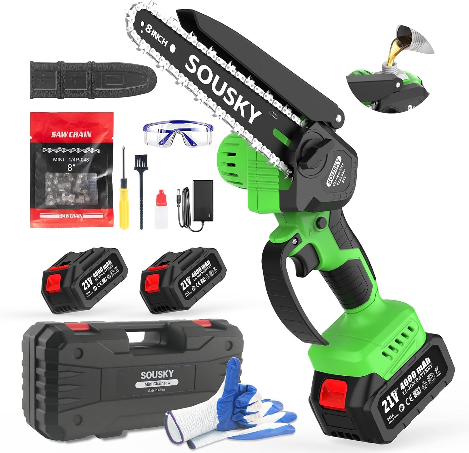 8 Inch Brushless Mini Chainsaw Cordless, High-Power Battery Chainsaw with 2×4000mAh Batteries, Electric Handheld Power Chain Saw for Tree Trimming Wood Cutting