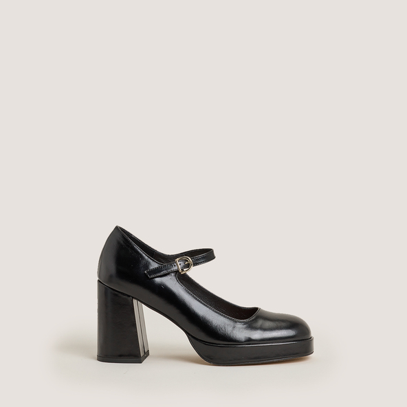 Babies à plateformes et bouts arrondisen cuir noir | VERITOX