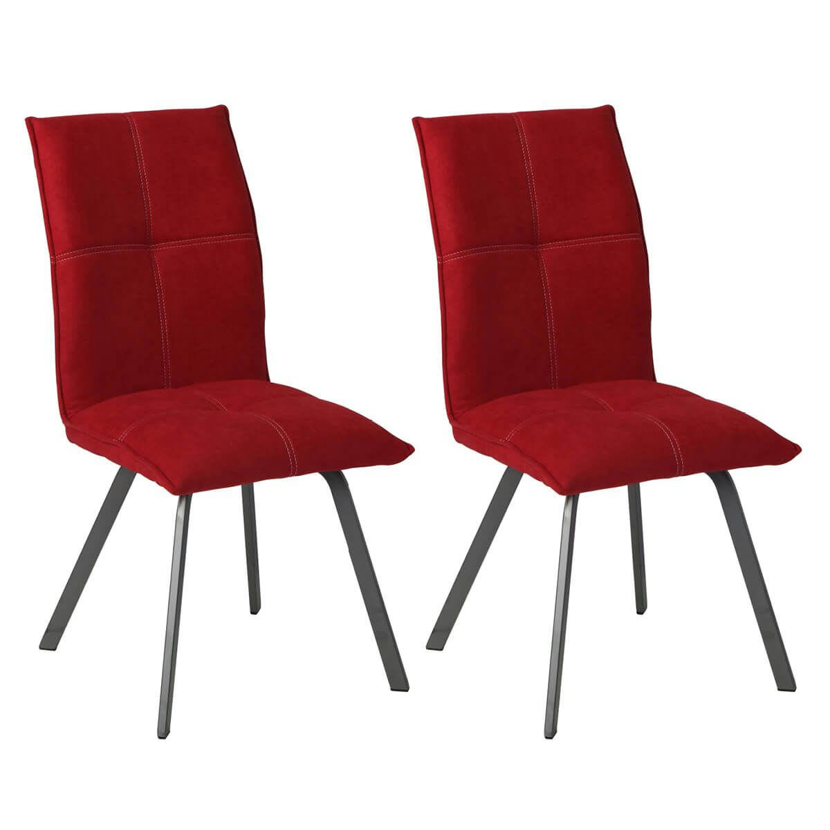 BISPO - Lot  de 2 chaises tissu coloris rouge