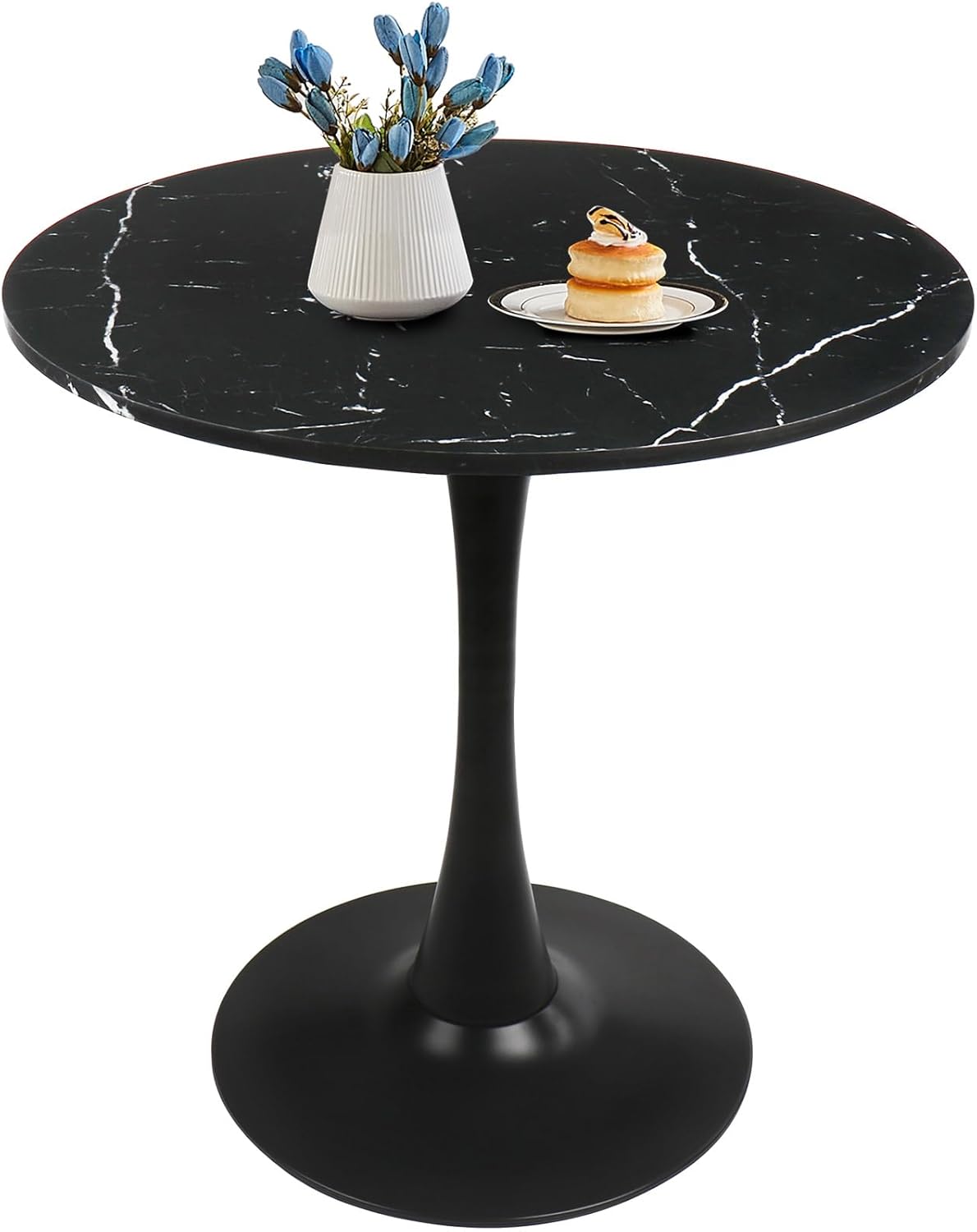 Round Dining Table 27.5 Faux Marble Black Tulip Table with Pedestal Base for 2-4 People Small Space - Kitchen Living Room Cafe