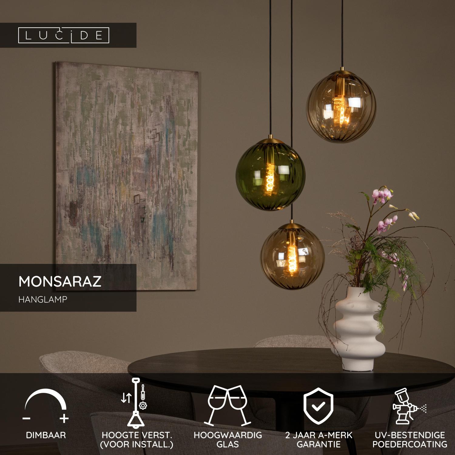 Monsaraz 3 cluster hanglamp rond groen amber