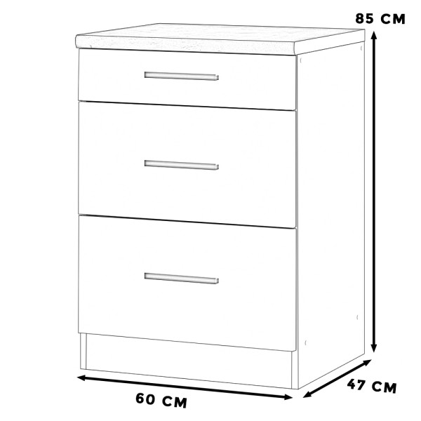 Szafka kuchenna dolna 3 szuflady blande 60cm biała wotan