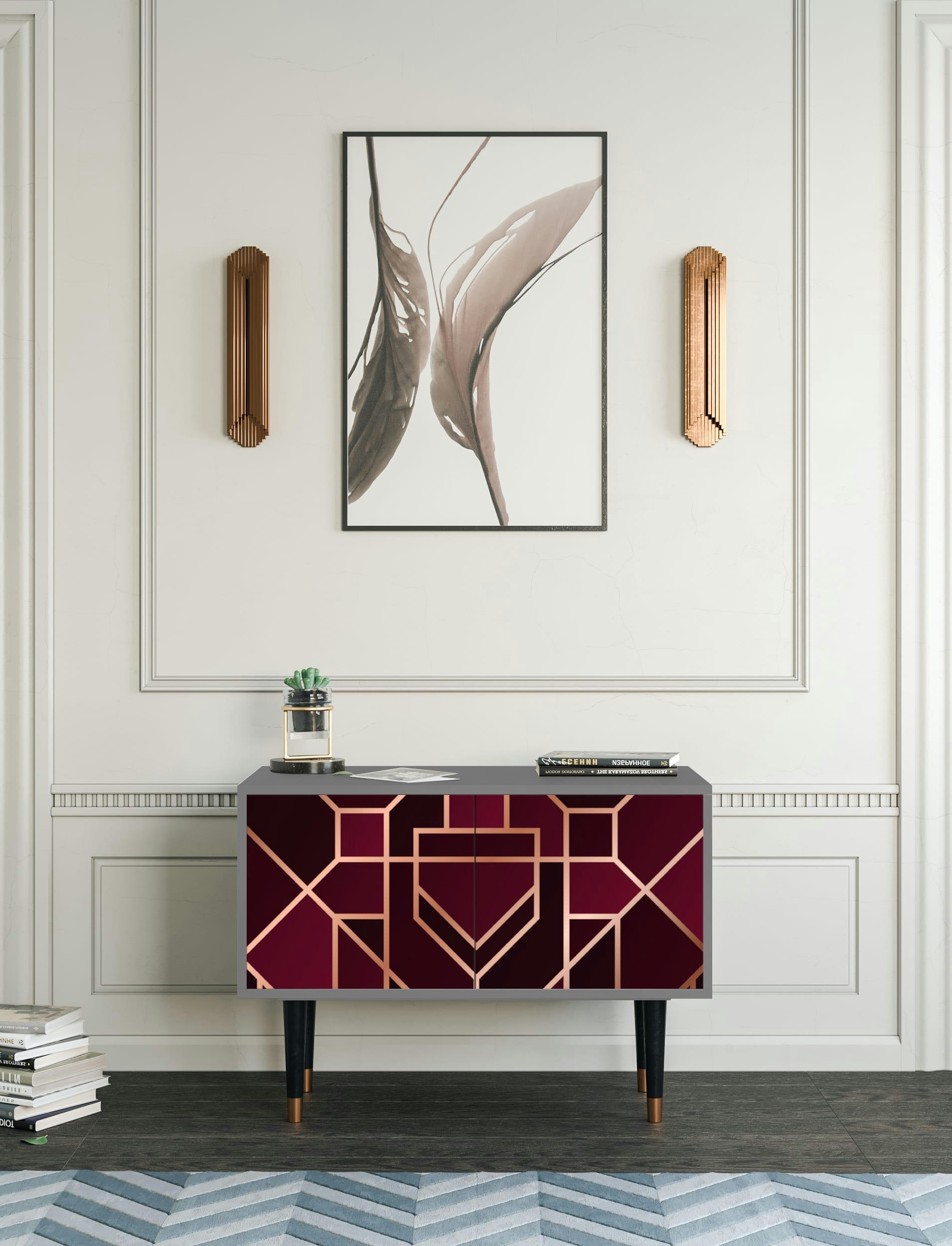 BURGUNDY JEWELERY - Buffet bas  bordeaux 2 portes L 94 cm