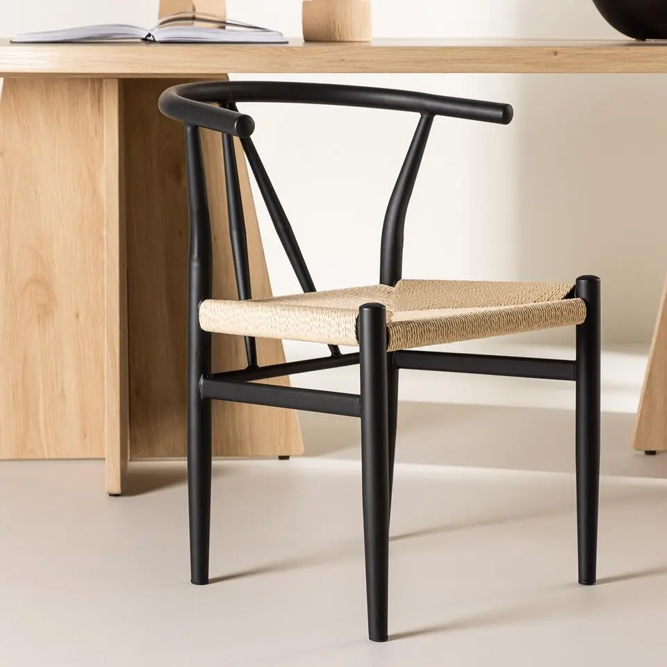 Nest living Bengt Eetkamerstoel Zwart - Met Rotan Zitting