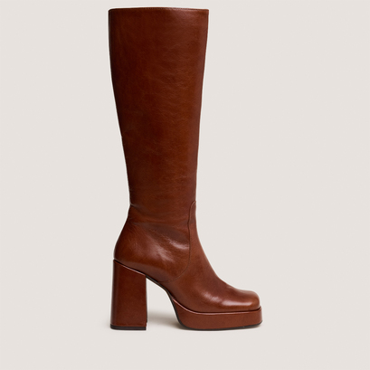 Bottes à talons et bouts carrésen cuir vieilli marron | BRYAN
