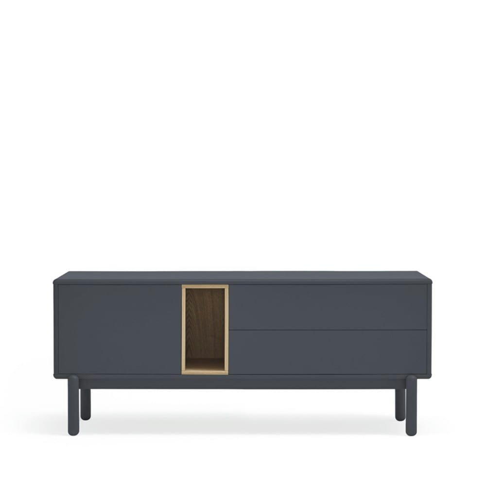 CORVO - Meuble tv 1 porte 1 niche et tiroir en bois L140cm gris anthracite