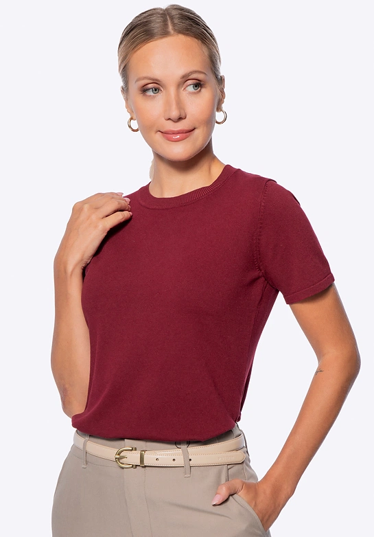 Sweter damski z krótkim rękawem bordowy