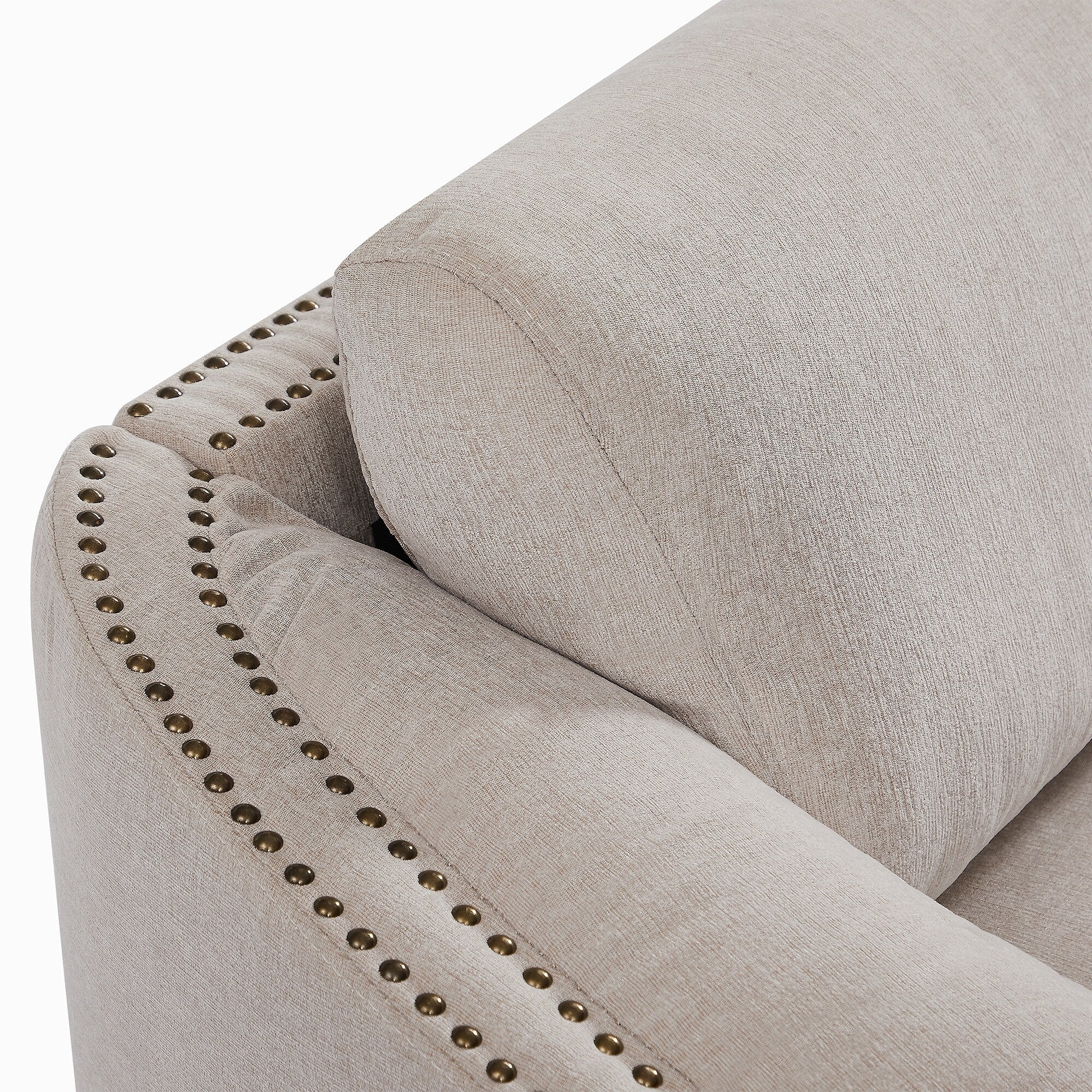 Sofa with Semilunar Arm, Rivet Detailing, and Solid Frame
