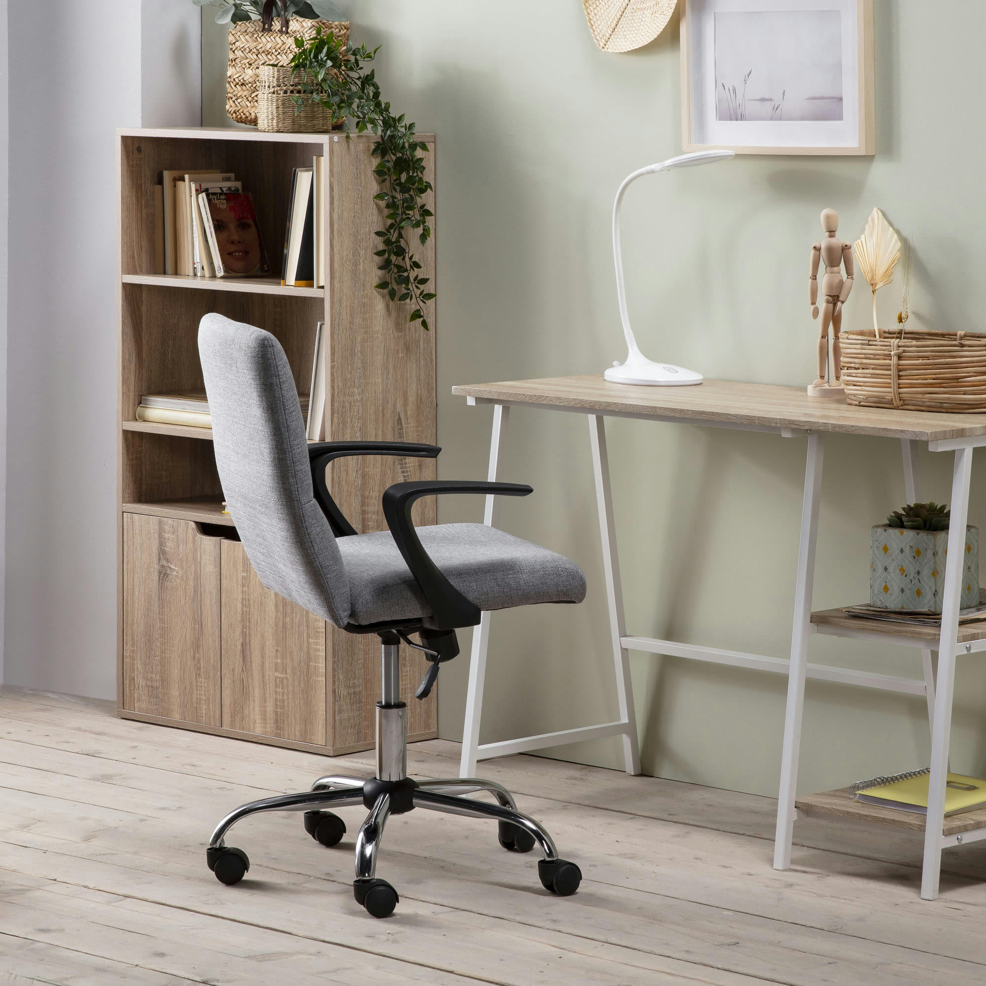 TEO - Fauteuil de bureau relevable/reclinable matelassé tissu gris clair