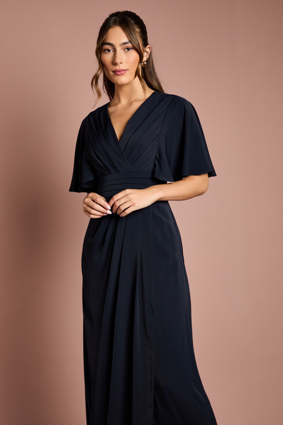 Coast V Neck Flutter Sleeve Bridesmaid Dress