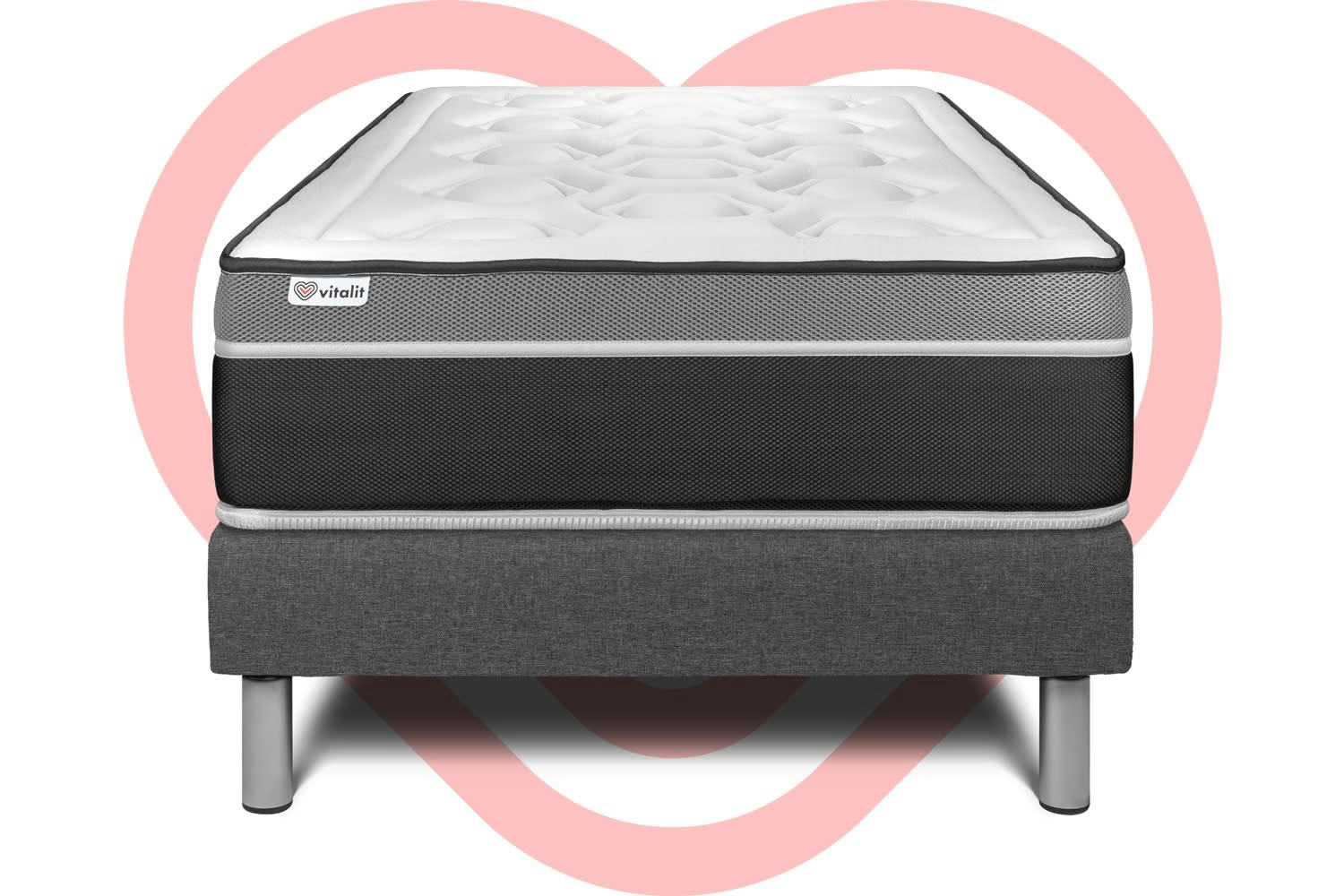 VITAL CARE - Ensemble Ressorts  et Mémoire de forme 90x200cm kit Gris