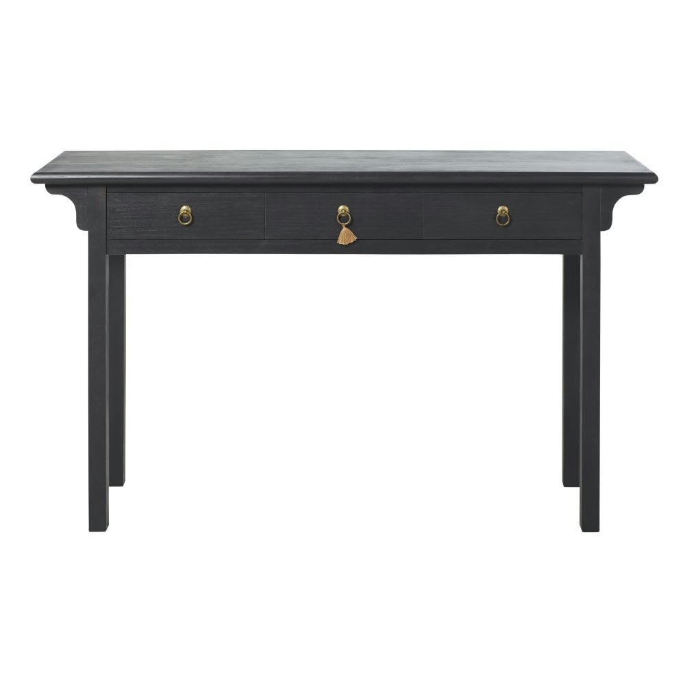 Liya - Console 3 tiroirs en pin massif noir
