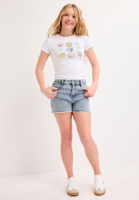 Older Girls White Shell Print Top