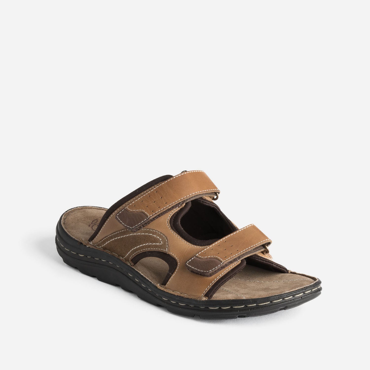 Mule camel éco-conçue en cuir à scratchs