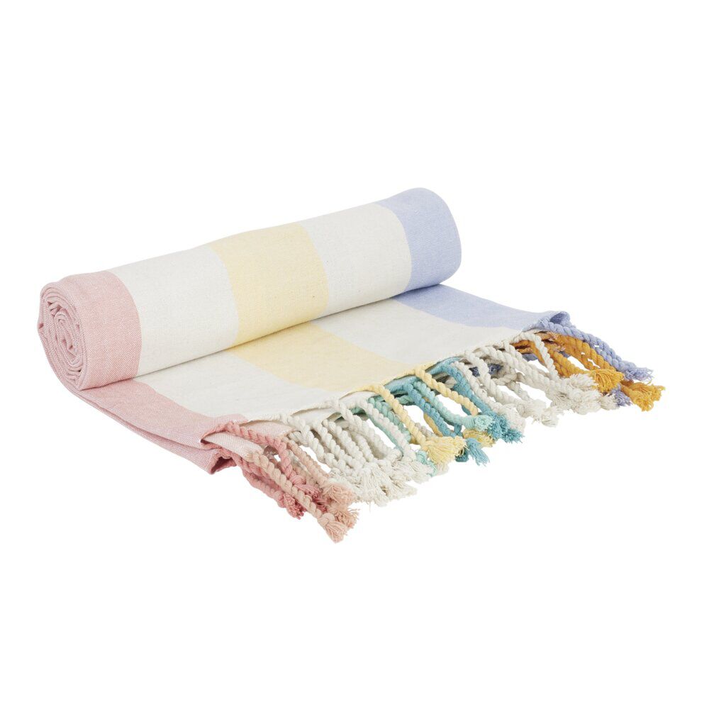 Fouta de plage 1 personne coton bayadère rayures colorées 92x165cm