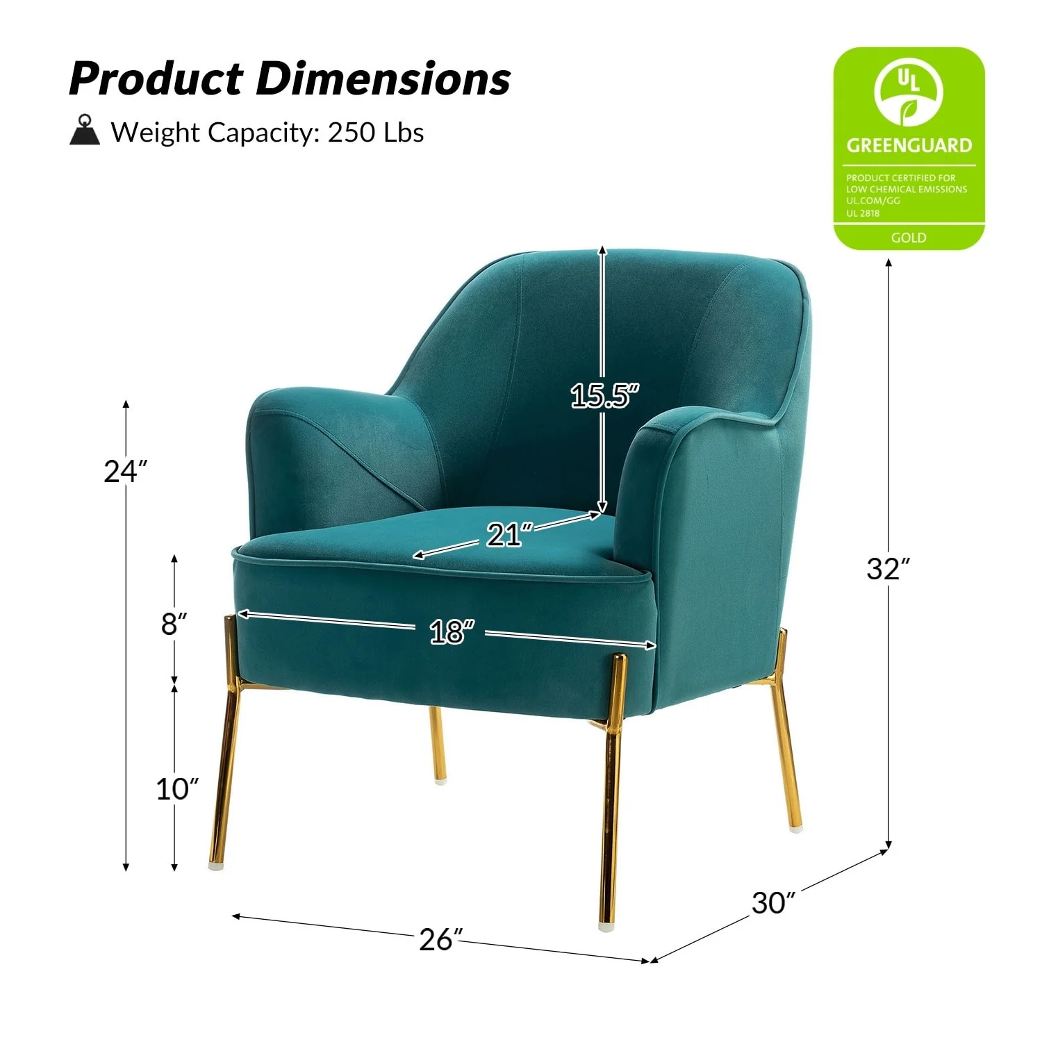 Marina Modern Velvet Accent Chair with Golden Legs Set of 2 by HULALA HOME