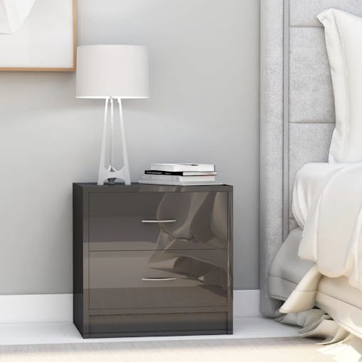 NNEVL Bedside Cabinets 2 pcs High Gloss Grey 40x30x40 cm Chipboard