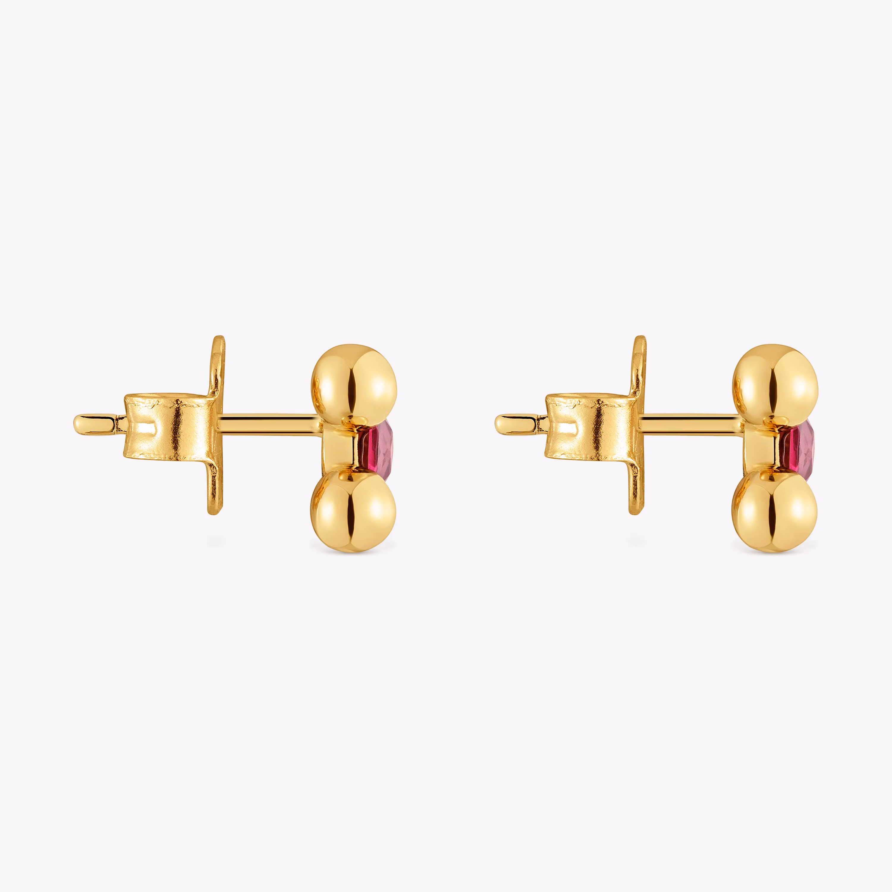 Pendientes cortos con baño de oro 18 kt sobre plata y rodolita Sugar Party