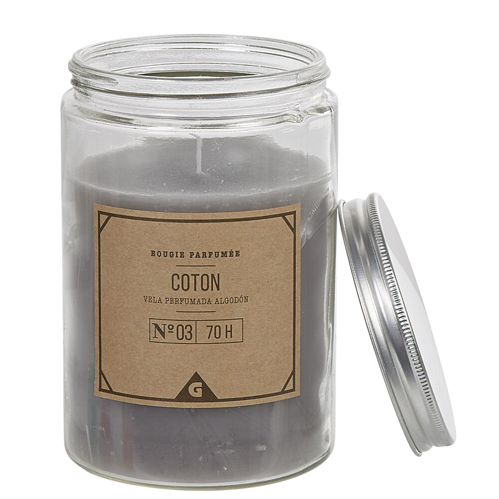 Bougie blanche dans pot en pvc couvercle senteur coton