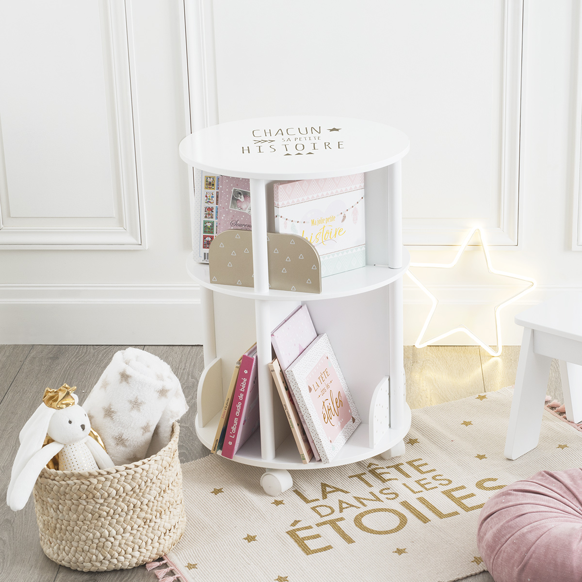 Round kids bookcase Pink, H.59 cm