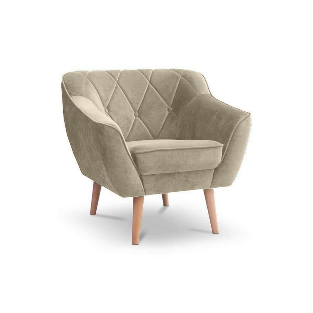 Fotel drewnianymi nogami wygodny do salonu - CARO 1 beżowy