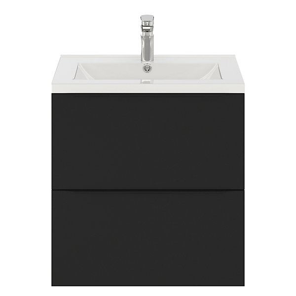 Meuble vasque suspendu noir mat l.60 cm Imandra   plan vasque blanc céramique Nira, GoodHome
