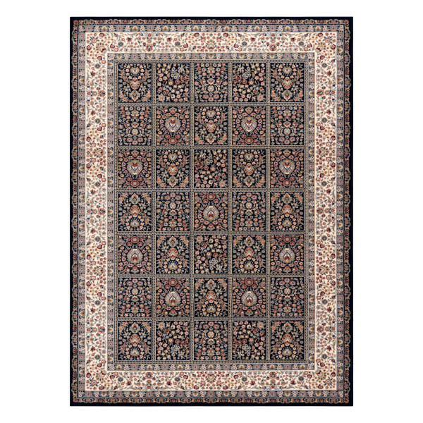 Dywan wełniany NAIN Kwiaty, ramka 1181/51011 granat / beż 80x150 cm