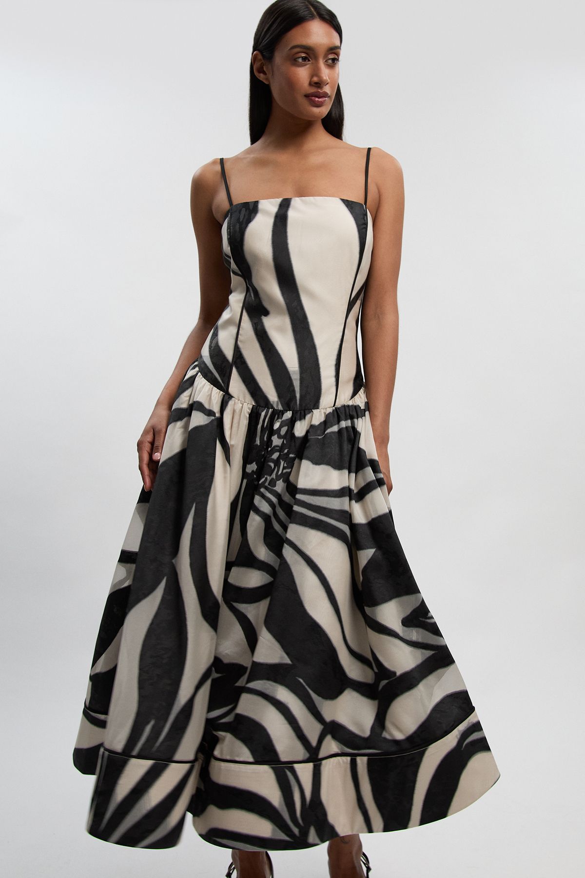 KarenMillen Jacquard Floral Print Woven Maxi Prom Dress