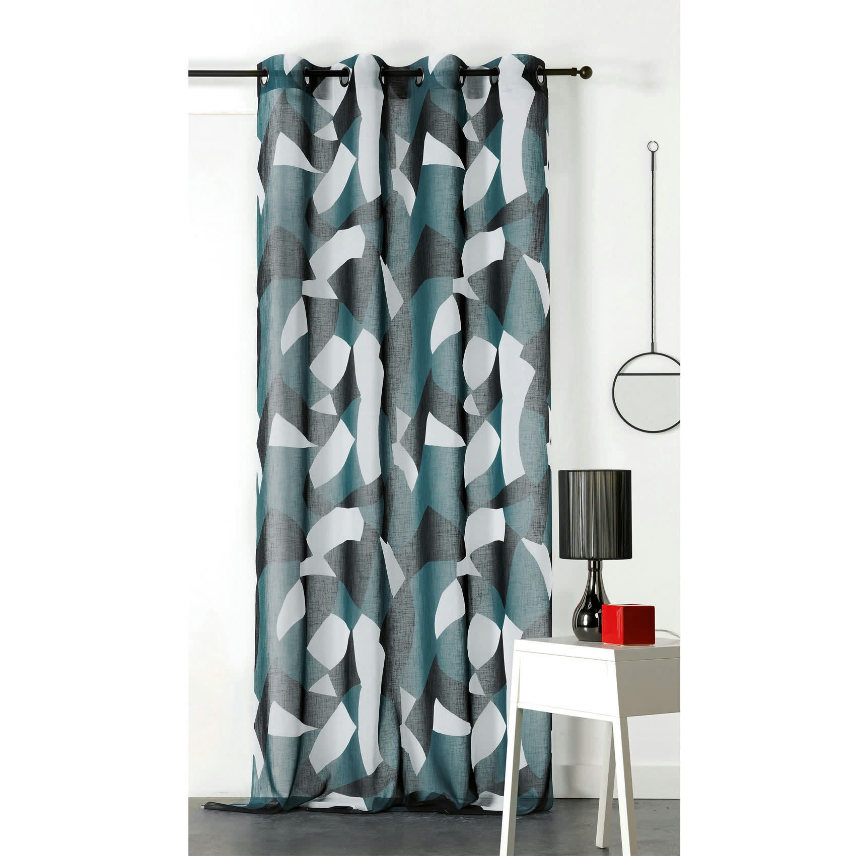 - Voilage tamisant camo polyester bleu pétrole 150x240 cm