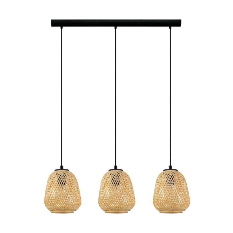 Suspension Dembleby noire et bois naturel E27 3 x 40 W EGLO