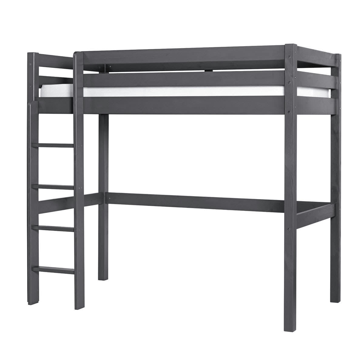 AARON - Lit mezzanine 90x190 cm bois massif anthracite