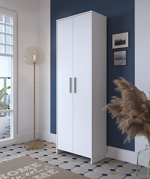 Meuble à chaussures Vinadio, Meuble à chaussures, Armoire d'entrée polyvalente, Rangement pour chaussures, 65x38h197 cm, Blanc