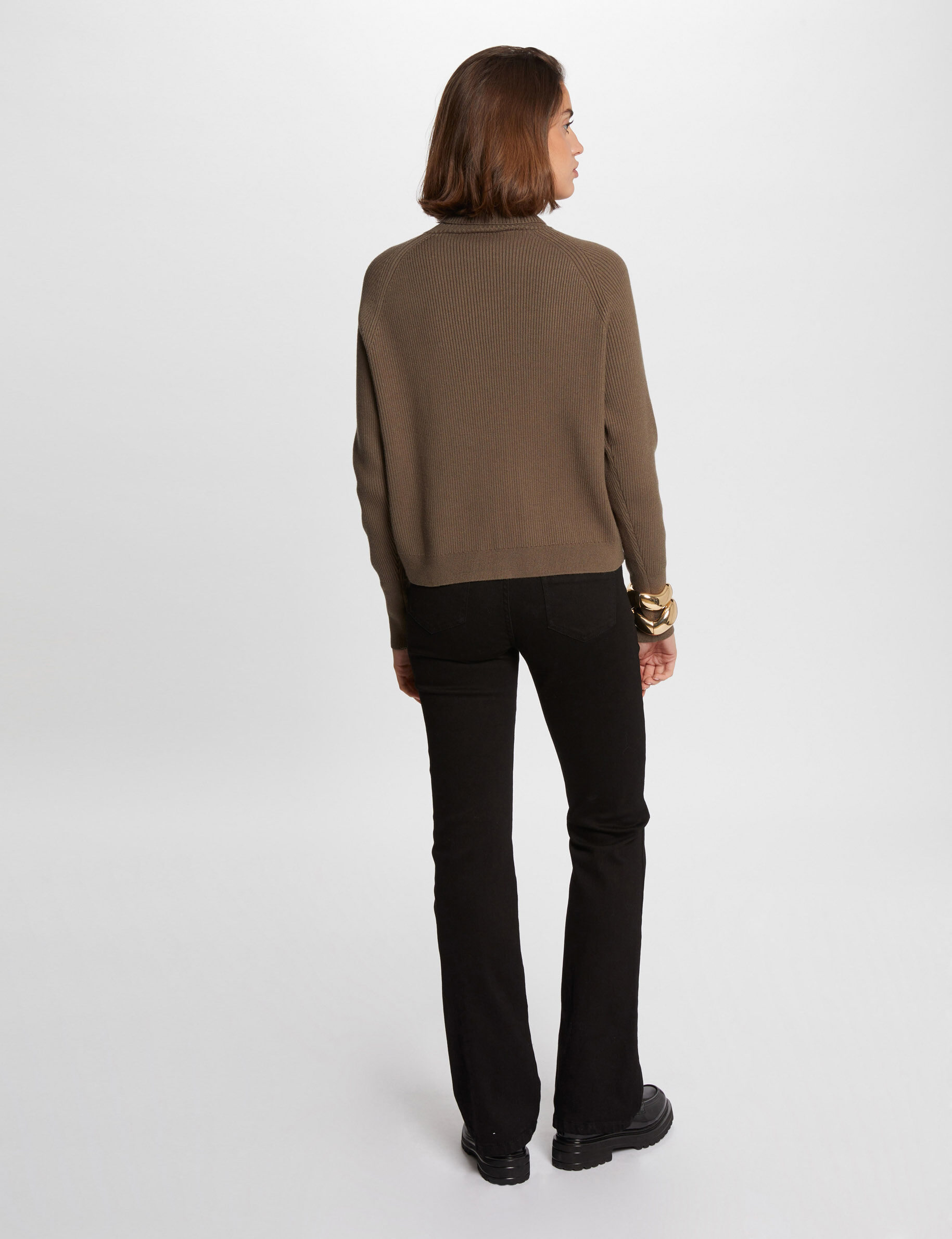 Long-Sleeved Jumper Wrap-Over Effect Khaki Green Women