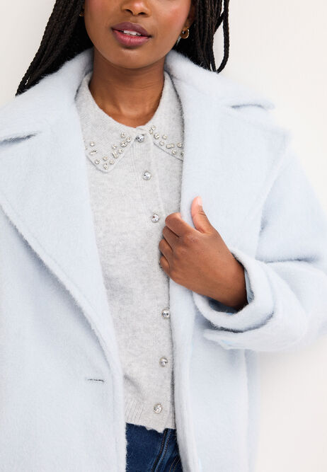 Womens Blue Cocoon Midi Coat