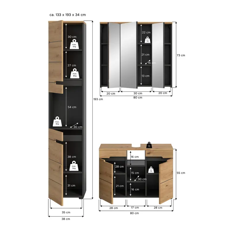 Badschrank 3-teilig Canu