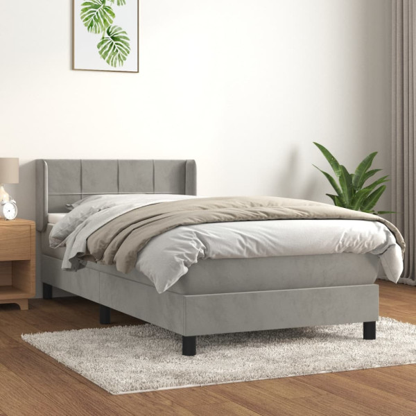 Łóżko kontynentalne z materacem jasnoszare aksamit 90x200 cm