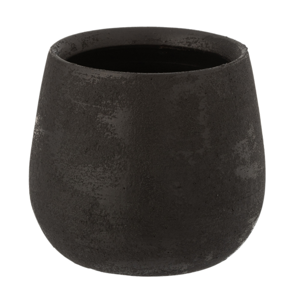 J-Line bloempot Oneffen Ruw - keramiek - zwart - small - 2 stuks - Ø 16.5 cm