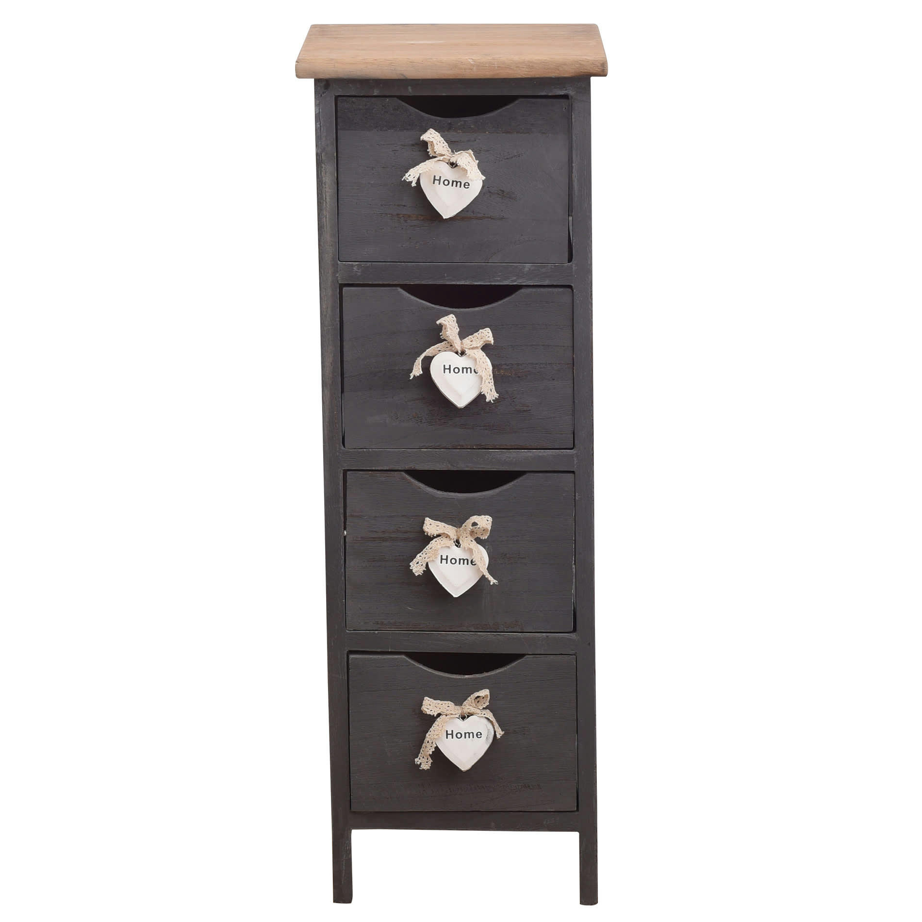 - Chiffonnier coeurs avec 4 boîtes en bois gris et blanc