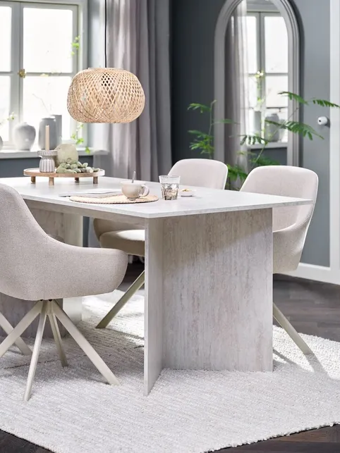 KRONDAL L180 bord travertin + 4 ROSTRUP stole beige