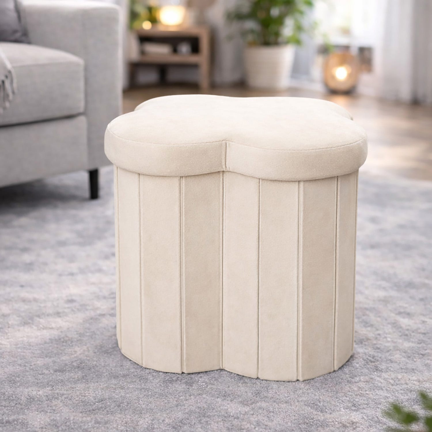 Pouf pieghevole fiore crema velluto 40 cm