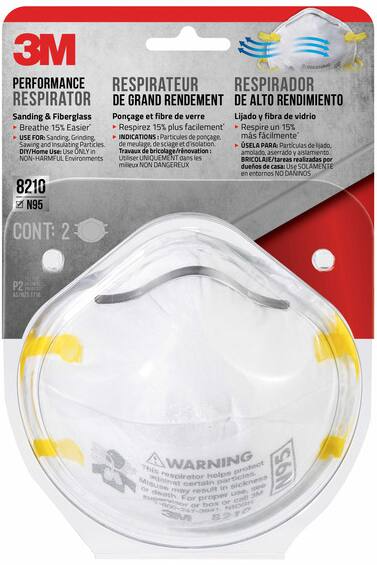 3M™ 8210 N95 Sanding & Fiberglass NIOSH-Approved Performance Face Masks, White, 2-pk