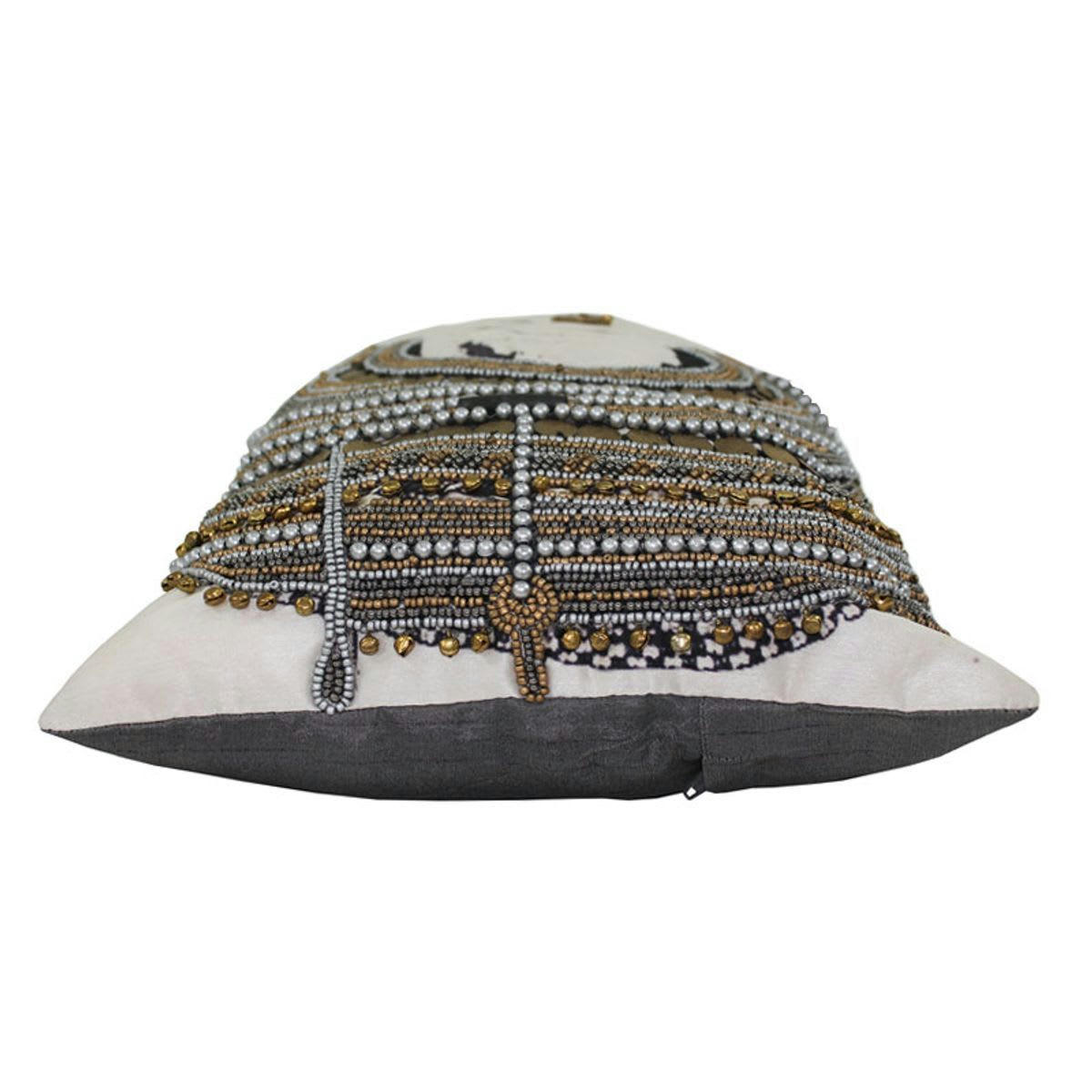 BIRMAN - Coussin imprimé brodé de perles noir 30x45