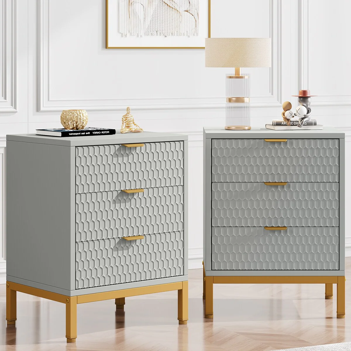 3-Drawer Nightstand Modern Tall Bedside Table with Storage Drawers