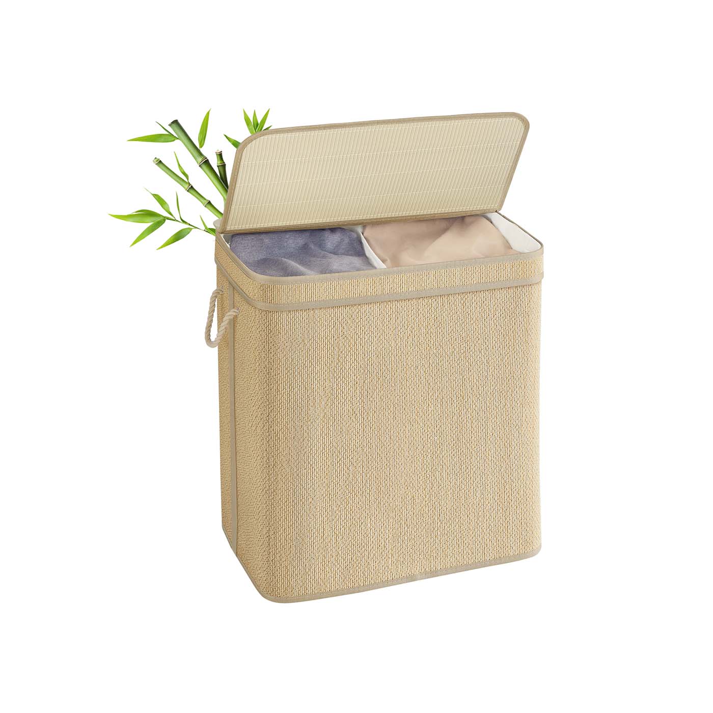 Panier à linge en bambou avec couvercle amovible et poignée