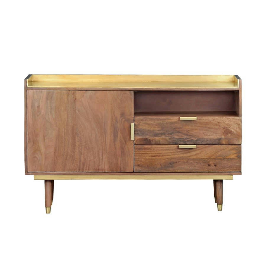 GOLD MEMORIES - Buffet en bois de manguier et métal doré.