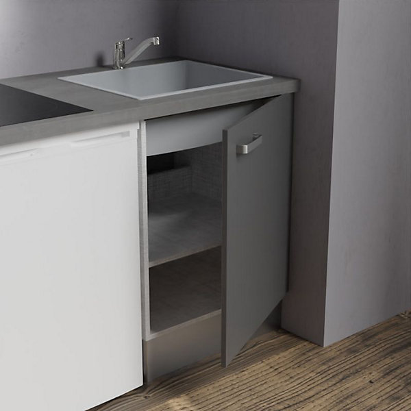 Kitchenette K02 - 120 cm - Façades : Gris - Plan de travail : Gris béton - Crédences : Non - Evier Gris