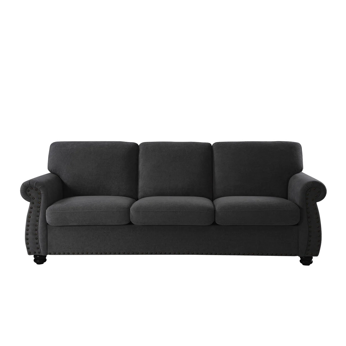 Soft Velvet Sofa, Upholstered 3 Seater Couch With High-Density Foam, Loose Back Cushions And Solid Wood Turned Legs