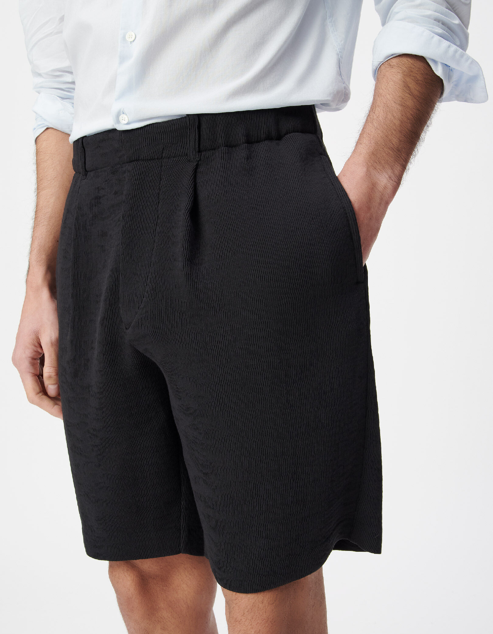 Bermuda noir tissu plissé Homme